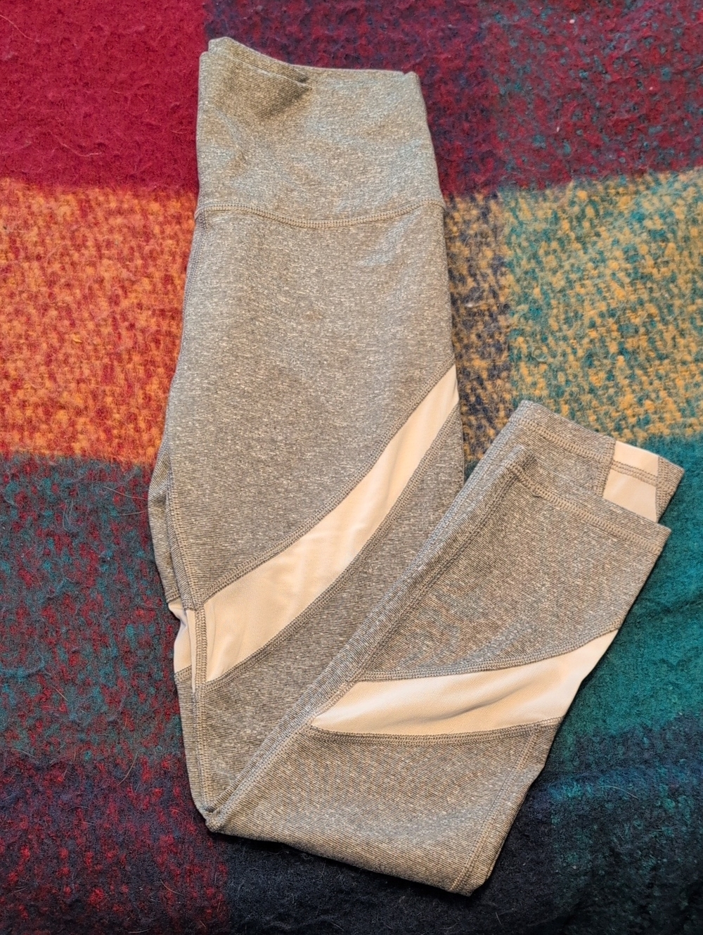 aerie Light Gray Athletic Crop Leggings with White Mesh Panels